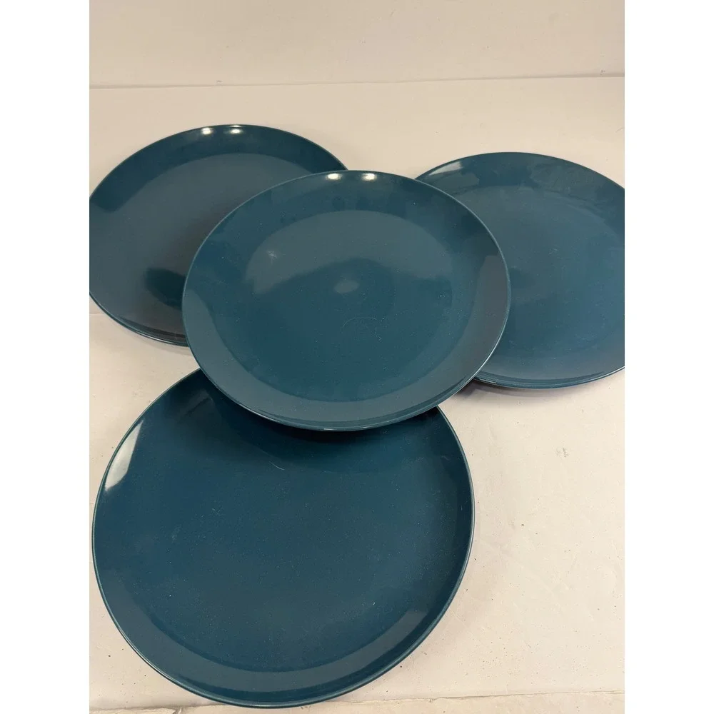 IKEA Fargklar Dinner Plates Set of 4 Dark Turquoise Teal Stoneware Matte 10866